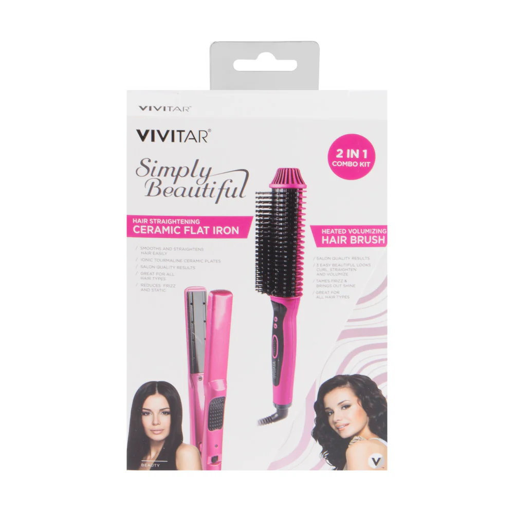 Flat Iron & Heated Hair Brush Combo Kit - Image 10